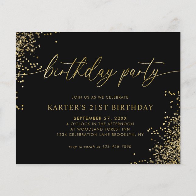 Papier BUDGET Glam Black Gold Confetti Adulte Anniversair (Devant)