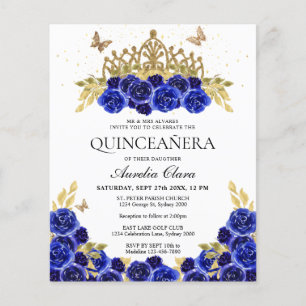 Papier Budget Glam Blue Floral Or Tiara Quinceanera