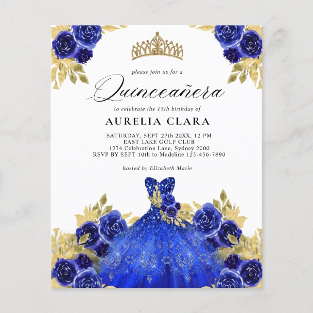 Papier BUDGET Glam Blue robe Floral 15e Quinceañera (Devant)