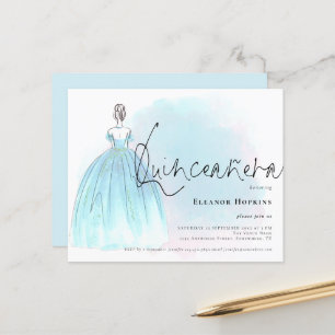 Papier Budget Glam Blue Robe Quinceanera Invitation