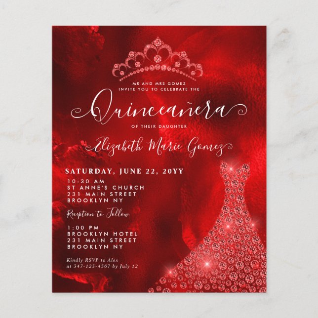 Papier Budget Glam Bourgogne Rouge Diamant Tiara Quincean (Devant)