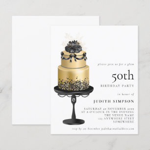 Papier Budget Glam Cake Florals Gold Black 50e Invitation