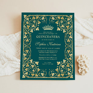 Papier Budget Glam Emerald Gold Tiara Quinceanera