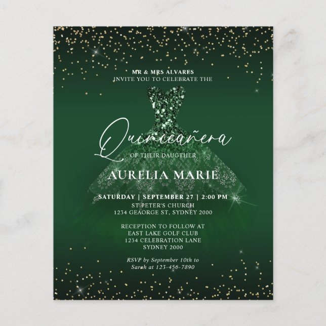 Papier BUDGET Glam Gold Green Princesse robe Quinceanera (Devant)