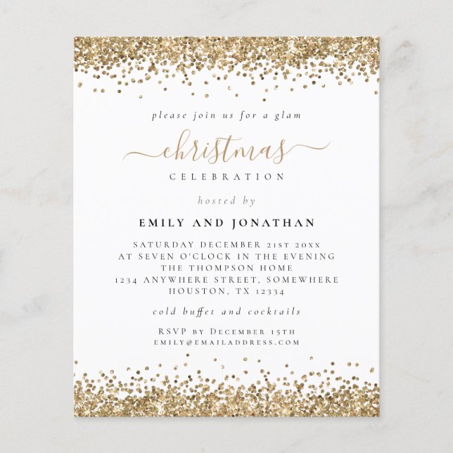 Papier Budget Glam Gold Parties scintillant Noël Invitati (Devant)