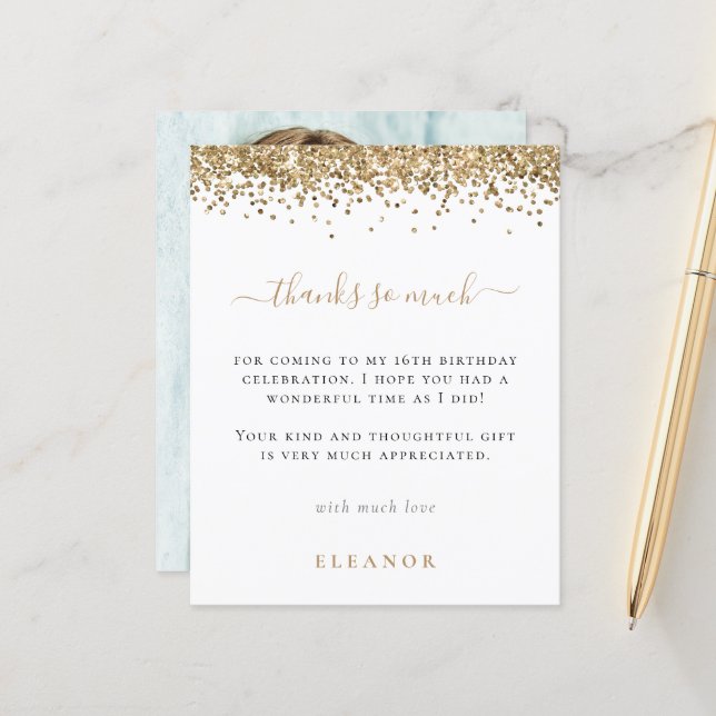 Papier Budget Glam Gold Parties scintillant Photo Sweet 1 (Devant/Arrière en situation)