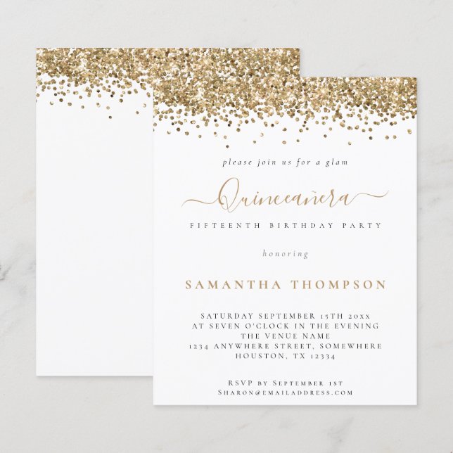 Papier Budget Glam Gold Parties scintillant Quinceañera I (Devant / Derrière)