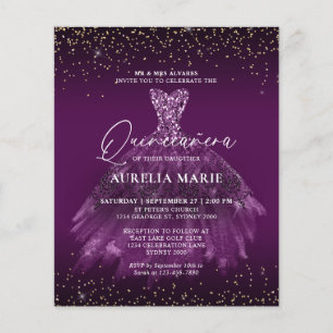 Papier Budget Glam Gold Purple Princesse Robe Quinceanera