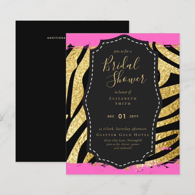 Papier Budget Glam or rose Fête des mariées Invitation an (Devant / Derrière)