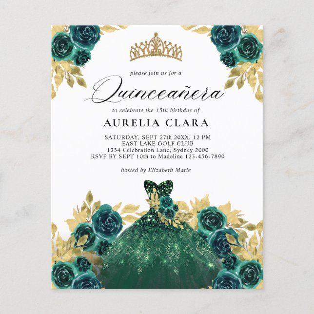 Papier BUDGET Glam Robe verte Floral 15e Quinceañera (Devant)