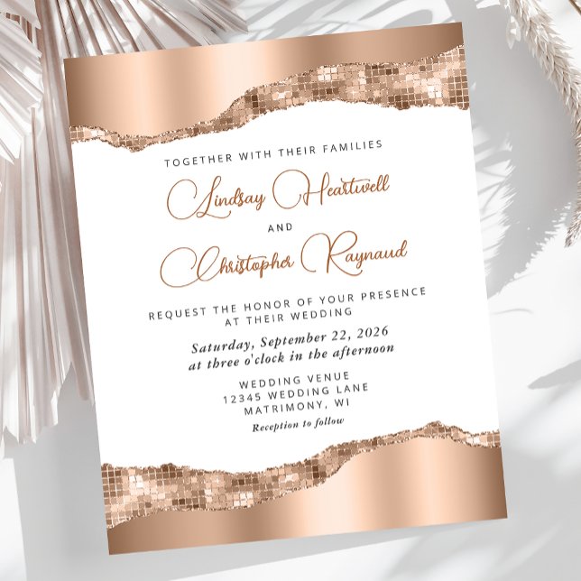 Papier Budget Glam Rose Gold Miroir Tiles Mariage Invitat (Créateur téléchargé)
