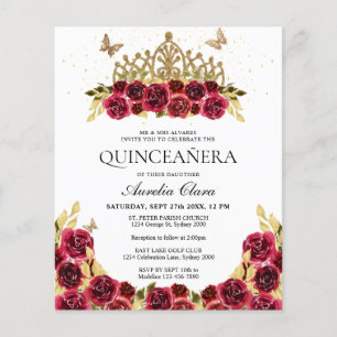 Papier BUDGET Glam Rouge Floral Or Tiara Quinceanera