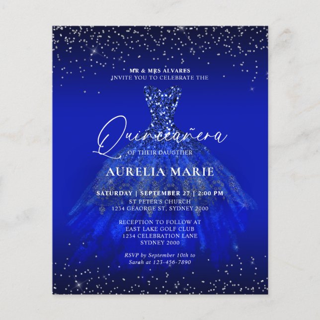 Papier BUDGET Glam Silver Blue Princesse robe Quinceanera (Devant)