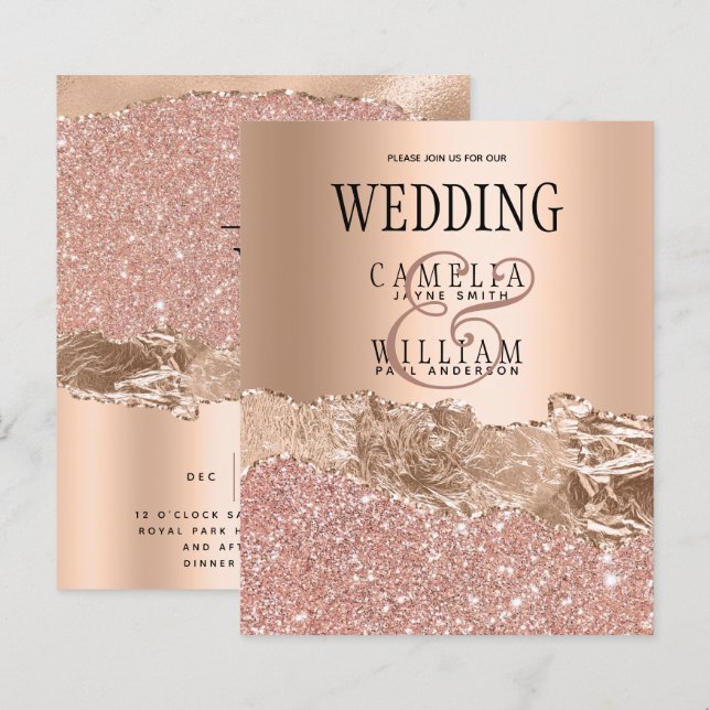 Papier BUDGET Glamour Rose Gold Mariage Invitation (Devant / Derrière)