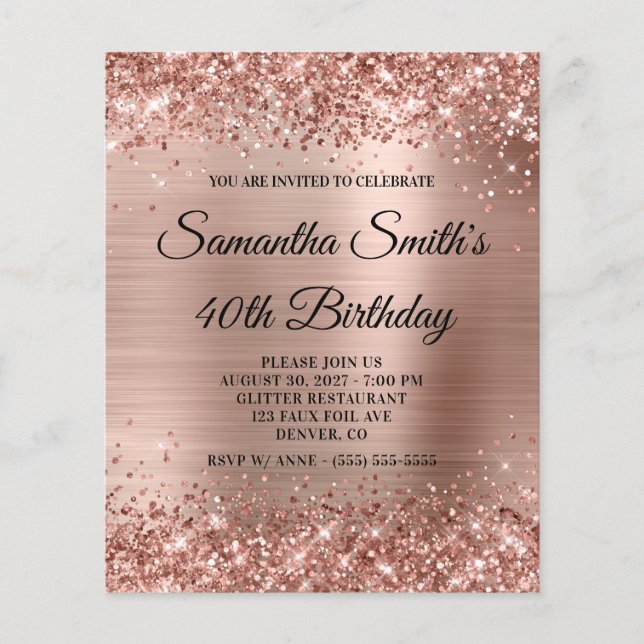 Papier Budget Glittery Rose Gold Glam Anniversaire Invita (Devant)