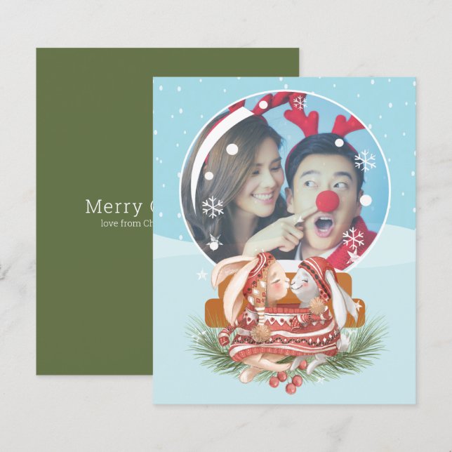 Papier BUDGET Globe des neiges de Noël Couple de lapin Ph (Devant / Derrière)