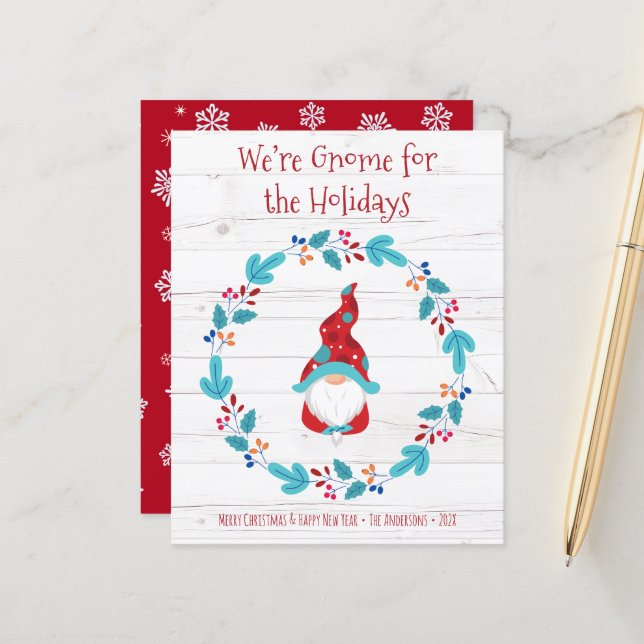 Papier Budget Gnomfor Holidays Elf Rustic Wreath Card (Devant/Arrière en situation)