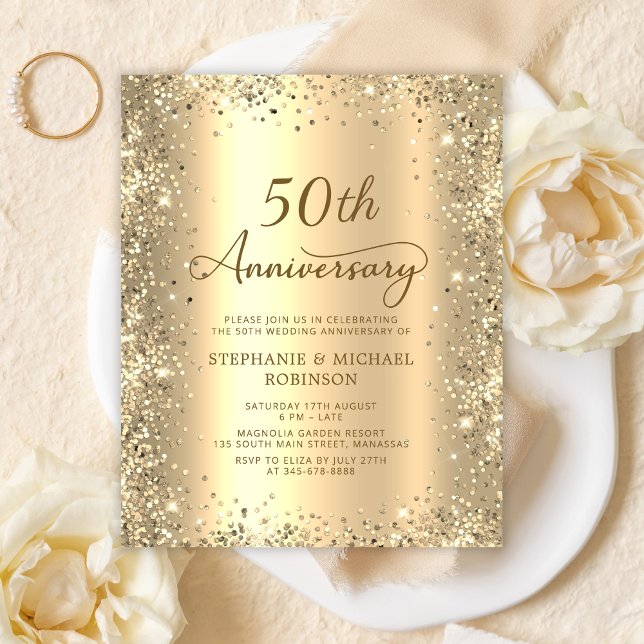 Papier Budget Gold 50th Wedding Anniversary Invitation (Créateur téléchargé)