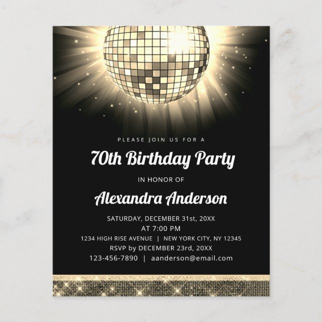 Papier Budget Gold 70th Birthday Party 70s Disco Ball (Devant)