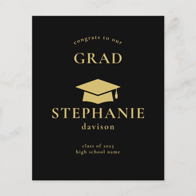 Papier Budget Gold Black Casquette Félicats Grad Grad Gra (Devant)