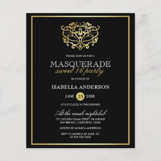 Papier Budget Gold & Black Masquerade Sweet 16 Party