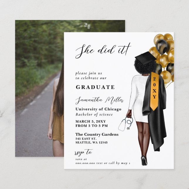 Papier Budget Gold Black Nurse Elle L'A Fait Diplôme (Devant / Derrière)