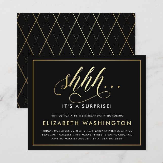 Papier Budget Gold & Black Surprise fête d'anniversaire (Devant / Derrière)