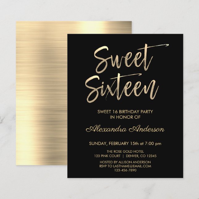 Papier Budget Gold Black Sweet sixteen Anniversaire (Devant / Derrière)