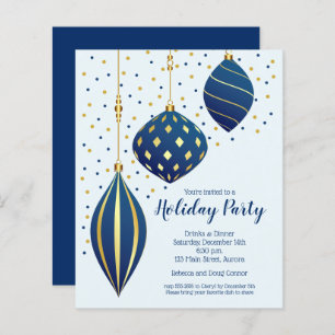 Papier Budget Gold Bleu Ornements de Noël Invitations