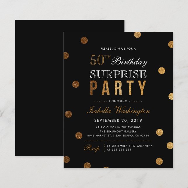 Papier Budget Gold Confetti Black Surprise fête d'anniver (Devant / Derrière)