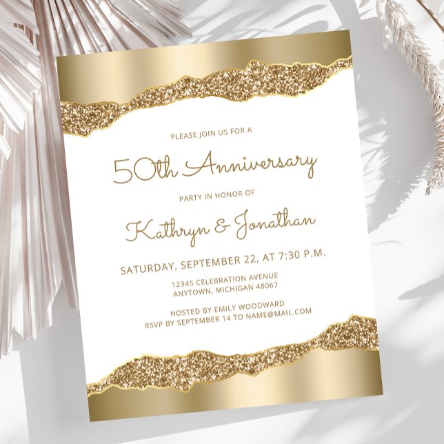 Papier Budget Gold Foil Glitter 50th Anniversary Invite (Créateur téléchargé)