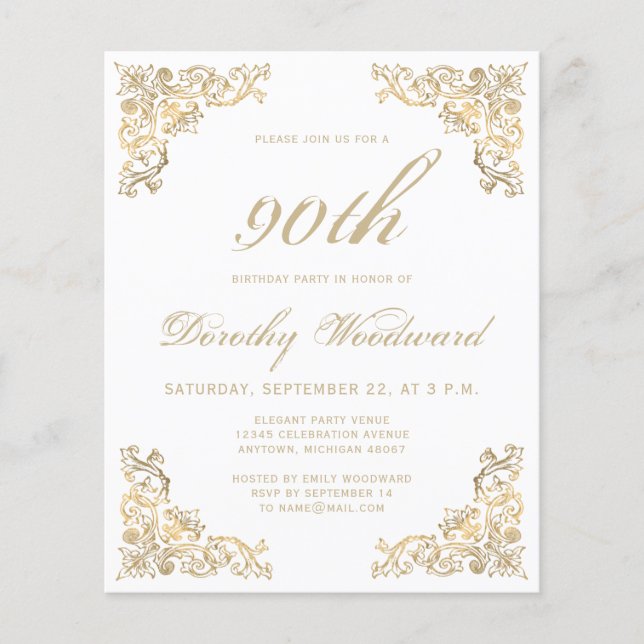 Papier Budget Gold Frame Anniversaire Fête Invitation (Devant)