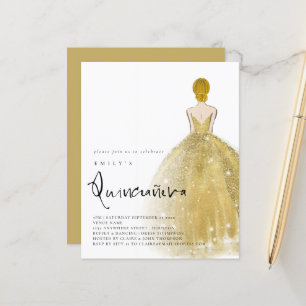 Papier Budget Gold Gown fille Blonde cheveux QR Quinceañe