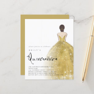 Papier Budget Gold Gown fille Brunette Hair QR Quinceañer