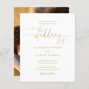 Papier Budget Gold Hearts Script Faire-part de mariage ph