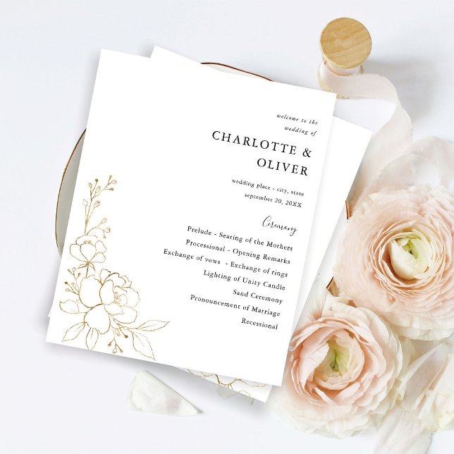 Papier Budget Gold Linal Floral Mariage Cérémonie Program (Créateur téléchargé)