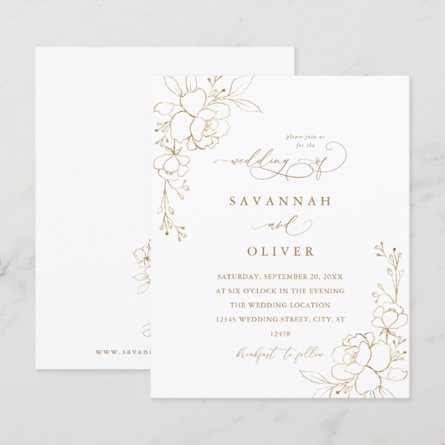 Papier Budget Gold Linal Floral White & Gold Mariage - BK (Devant / Derrière)