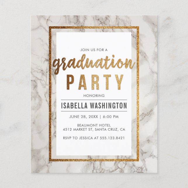 Papier Budget Gold & Marble Typographie Partie de graduat (Devant)