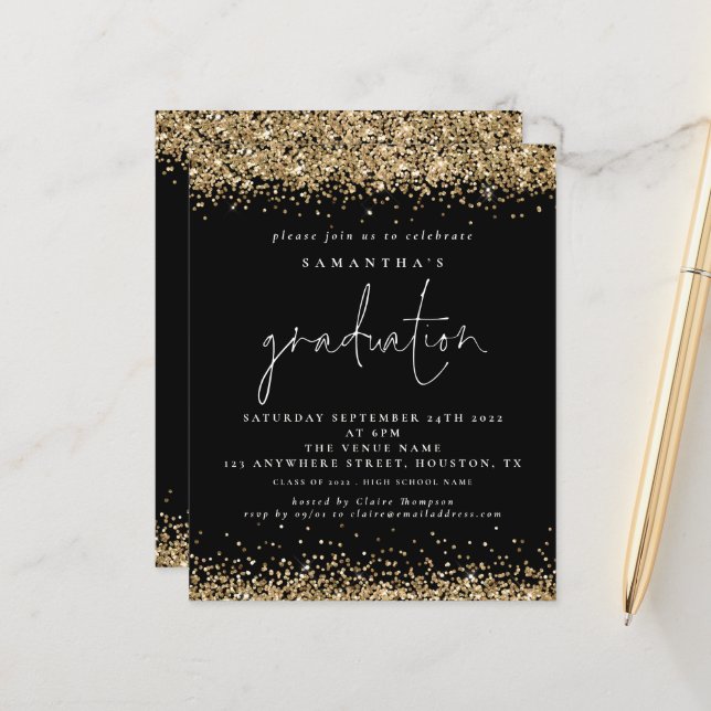 Papier Budget Gold Parties scintillant 2024 Graduation Bl (Devant/Arrière en situation)