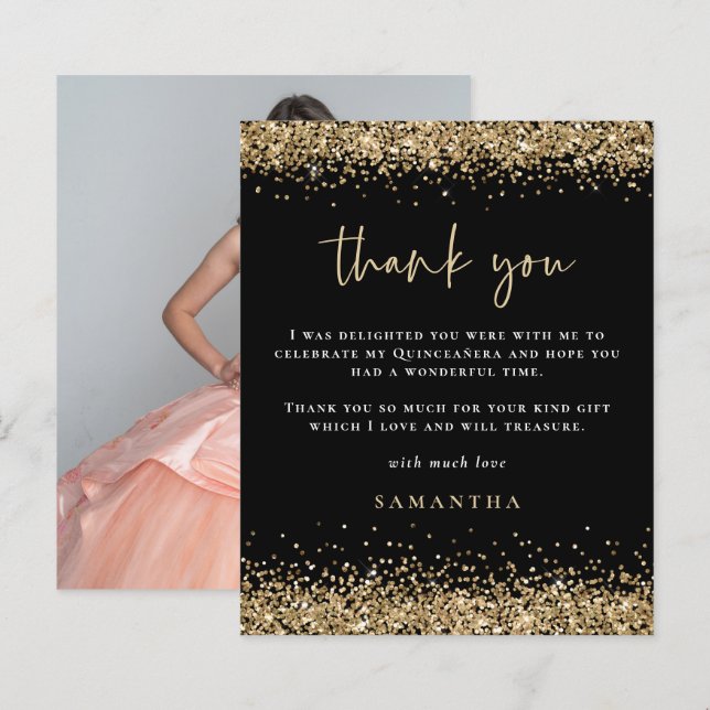 Papier Budget Gold Parties scintillant photo Quinceañera  (Devant / Derrière)