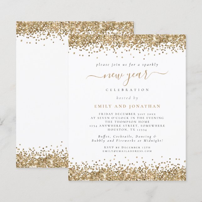 Papier Budget Gold Parties scintillant Script New Years E (Devant / Derrière)
