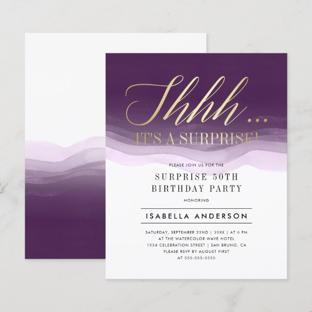 Papier Budget Gold & Purple Aquarelle Surprise Anniversai (Devant / Derrière)