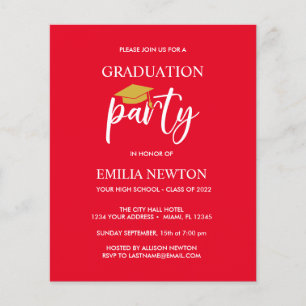 Papier Budget Gold Tassel Graduation Cap rouge partie