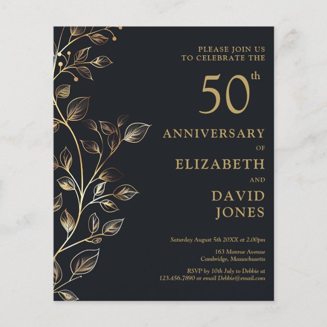 Papier Budget Golden 50e anniversaire Mariage Invitation (Devant)