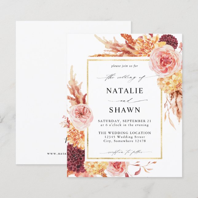 Papier Budget Golden Burgundy & Blush Pink FlorMariage (Devant / Derrière)
