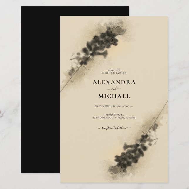 Papier Budget Golden Lavender Flowers Faire-part de maria (Devant / Derrière)