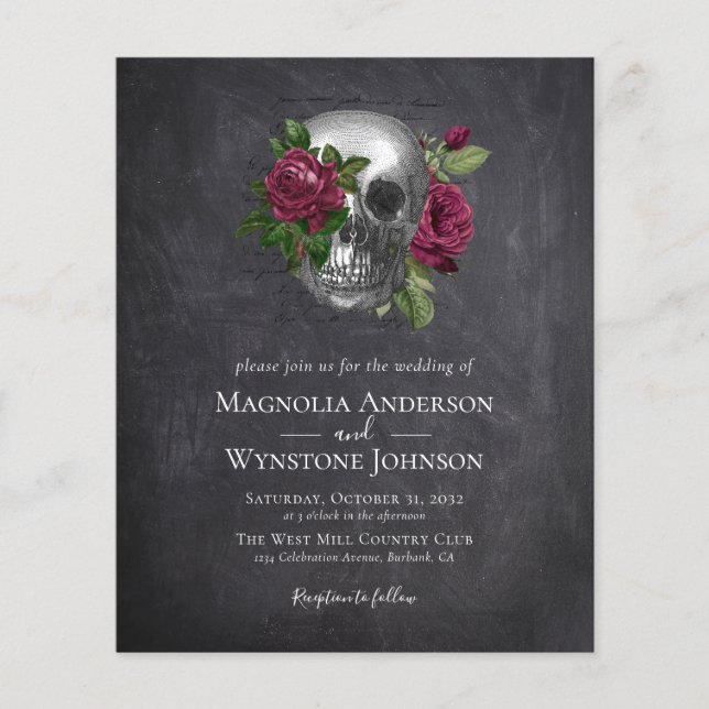 Papier Budget Gothique Crâne Faire-part de mariage floral (Devant)