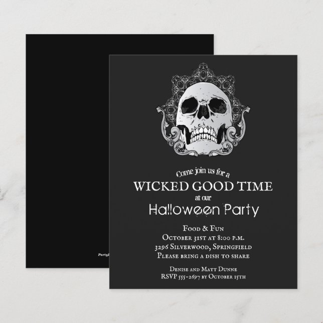 Papier Budget Gothique Crâne Halloween Invitation de la f (Devant / Derrière)