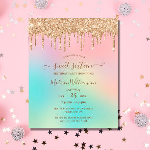 Papier Budget goutte à goutte or paillettes Sweet 16 Anni