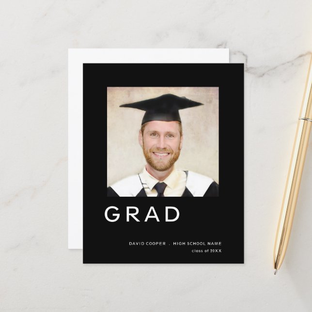Papier Budget Grad Graduation Photo Simple Faire-part (Devant/Arrière en situation)
